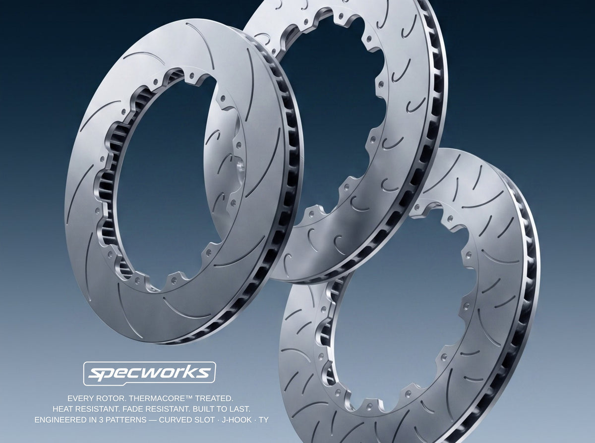 SPECWORKS BMW G8X M SERIES REAR BRAKE DISCS — 2-PIECE FLOATING ROTOR — OEM REPLACEMENT