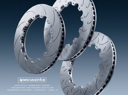SPECWORKS BMW G8X M SERIES REAR BRAKE DISCS — 2-PIECE FLOATING ROTOR — OEM REPLACEMENT