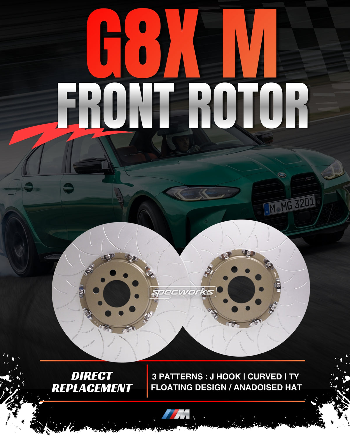 SPECWORKS BMW G8X M SERIES FRONT BRAKE DISCS — TWO PIECE REPLACEMENT