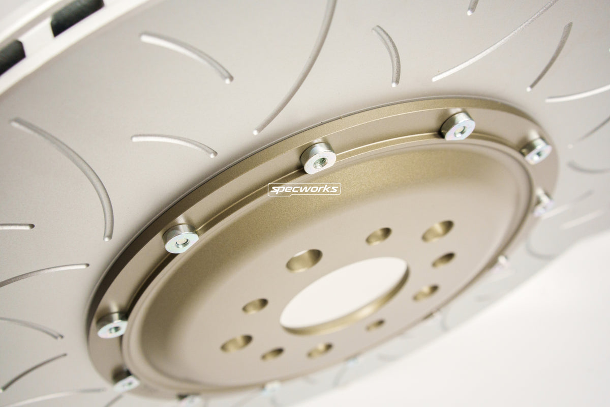 SPECWORKS BMW G8X M SERIES REAR BRAKE DISCS — 2-PIECE FLOATING ROTOR — OEM REPLACEMENT
